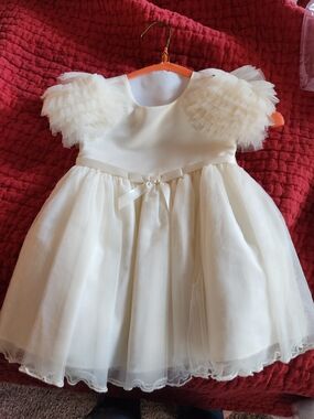 Bonnie Baby Ivory Tulle Dress with Ruffled Tiered Sleeves